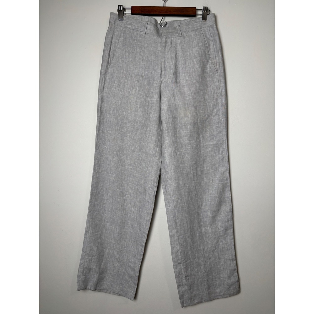 Murano Mens Linen Straight Leg Pants 30X30 Grey Flat Front Coastal Preppy Summer